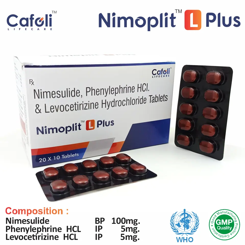 Nimesulide 100mg + Phenylephrine 5mg + Levocetirizine 5mg | Best price for PCD Pharma Franchise | Cold, pain & allergy relief tablet